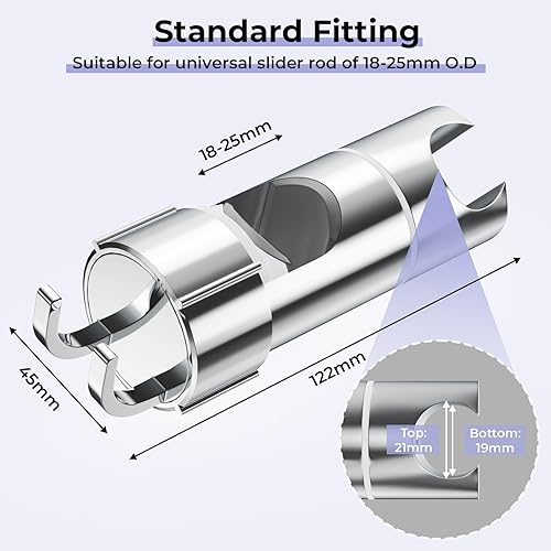 Alyvisun Universale Supporto Soffione Doccia con 2 Ganci, Ricambio Supporto Doccetta 360° Regolabile per Saliscendi da Diametro 18-25mm, Cromato Staffa per Soffione Doccia, Installazione Semplice