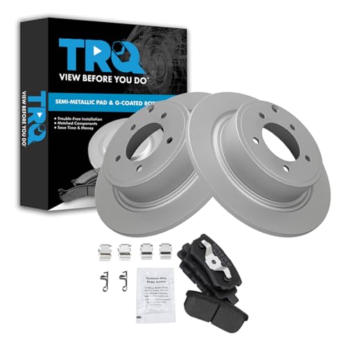 Image of TRQ Rear Brake Pad and Rotor Set Semi Metallic Coated Rotors Compatible with 2013 Chrysler 200 2017 Jeep Compass 2017 Patriot 2014-2016 Mitsubishi Lancer