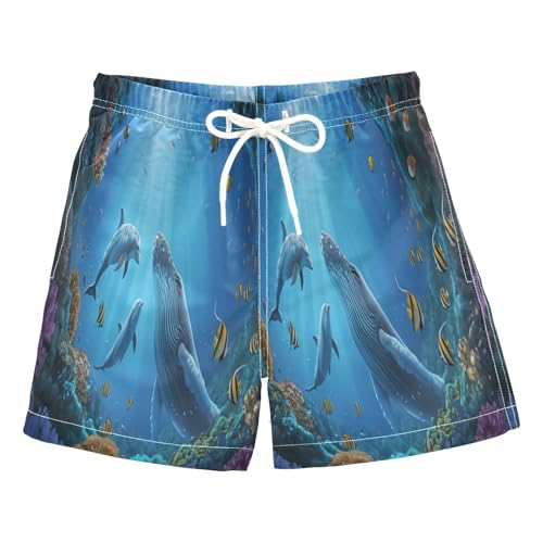 DOMIKING Humpback Dolphin Blue Boys' Swimwear Quick Dry Swim Trunks with Pockets for Hiking Swimming Adjustable Waist L