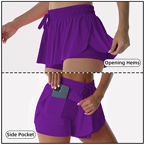 Image of Flowy Athletic Shorts for Women Running Tennis Butterfly Shorts Girls 2-in-1 Double Layer Quick-Drying Comfy Shorts