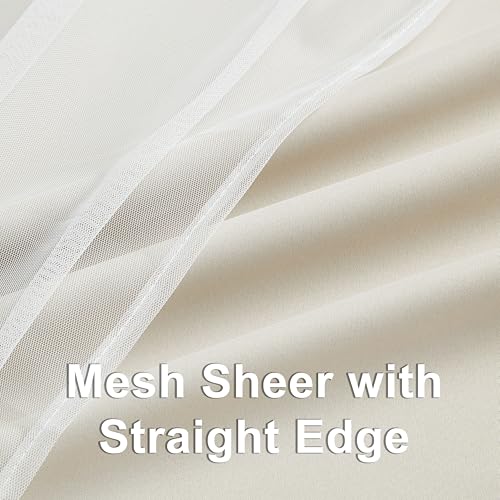 Image of Bujasso Beige Moderate Blackout Curtains with Sheer Overlay Mix and Match Double Layer Thermal Insulated Window Panels 72 inch for Bedroom Beige Drapes with Tiebacks Grommet Top 37 inch Wx72 Lx2