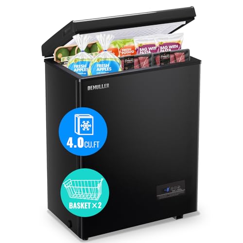 DEMULLER Chest Freezer 4.0 CU. FT Ultra-low Temperature Deep Freezers (Down to -12-50℉) with TWO Removable Baskets Accurate Display of Cabinet Temp Freestanding Black