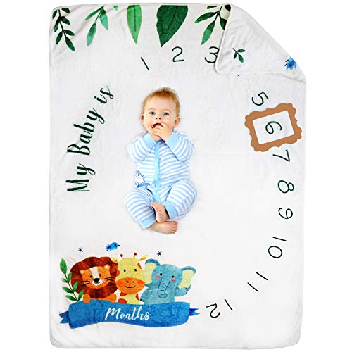 Image of Pamperous Monthly Baby Milestone Blanket – Award-Winning Organic Baby Monthly Milestone Blanket Baby Boy or Girl – Soft, Hypoallergenic 300-GSM Baby Fleece Blanket – Baby Month Blanket Unisex