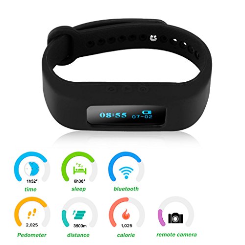 Bositools I5 OLED Smart Pulsera Bluetooth 4.0 Podómetro de Seguimiento de calorías Salud muñequera Monitor de sueño para iPhone 4S/5S/6, iPad 3, Samsung Galaxy S4