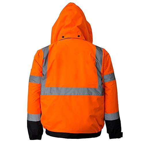 New York Hi-Viz Workwear Wj9011-L Men's Ansi Class 3 High Visibility Bomber Safety Jacket, Waterproof (Large, Orange) #TOP6