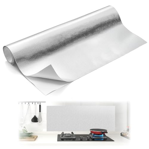 Heizkörperfolie Selbstklebend 60 cm x 3 m Aluminium Hitzeschutzblech, Glasfaser Hitzeschutz Ofen Wand Geprägt Isolierfolie Selbstklebend für Auspuffummantelung, Hitzeschutz, Auspuffblech