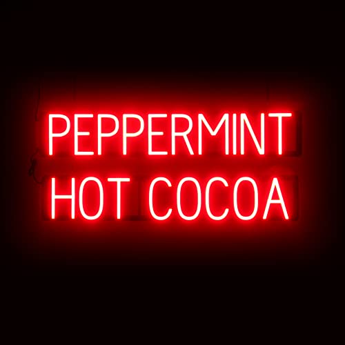 Image of SpellBrite LED Neon PEPPERMINT HOT COCOA Sign - Red, 36 inch x 15 inch | Ultra-Bright Click-Together Signage for Cafes, with Visibility from 500 Feet - 8 Animations, 6 Brightness Settings