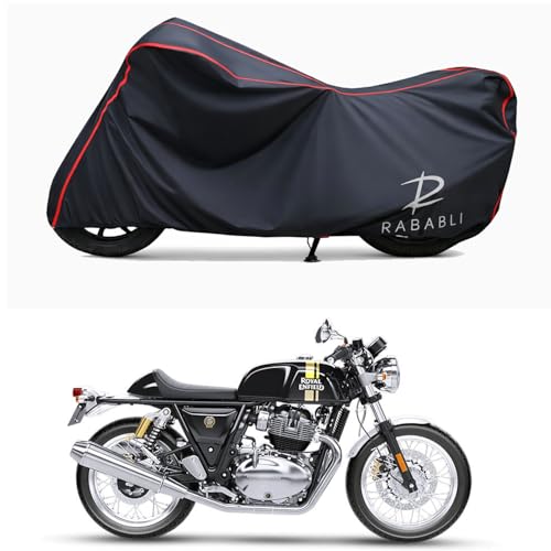 Image of Waterproof Bike Body Cover Compatible for | Royal Enfie Continental GT 650 Storm | Taffeta Fabric, Red Piping Design, Bottom Elastic Fit | Dustproof, Sun UV & Rain Protection for All Bikes