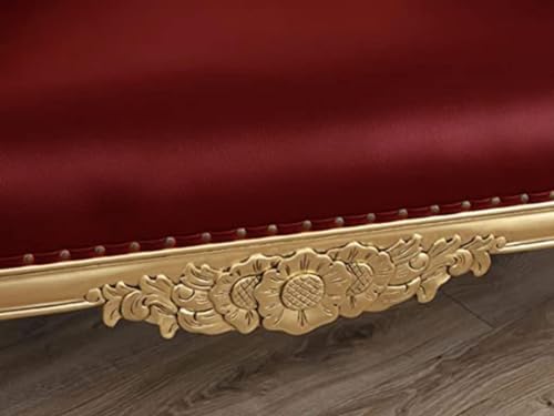 Image of Chaise Lounge Royal Carving Sofa Design Golden Polished and Leatherette Cover (Red, Velvet)