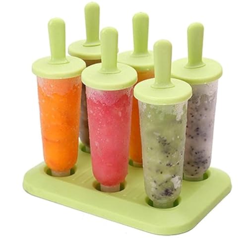 Image of Zeinwap Set of 6 Plastic Reusable Round Shape Ice Popsicle Makers - Homemade Popsicle Frozen Ice Cream Moulds Tray - Kulfi Candy Ice Lolly Mold For Children & Adults - Muilticolor,17X11.9X15.5 Cm
