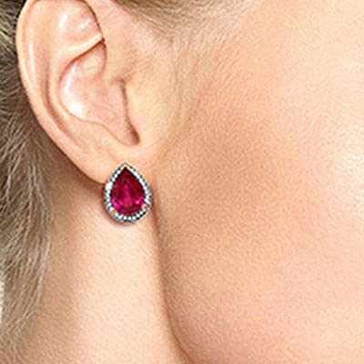 Galaxy Gold Gg 11.02 Ct 14K Solid Gold French Clip Earrings Halo Oval Shape Ruby Diamonds (Rose-Gold) #TOP3