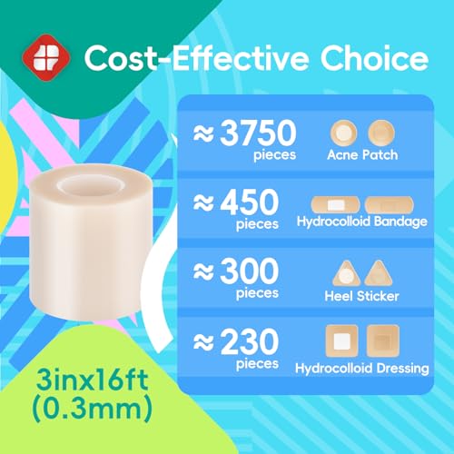 Image of LIFARA Hydrocolloid Roll for Wound Care - Cut-to-Size, Extra Large Hydrocolloid Patch Bandages with Self-Adhesive, Waterproof, First Aid Kit Essential (3in*16ft, 11.8mils / 0.3mm Thickness)