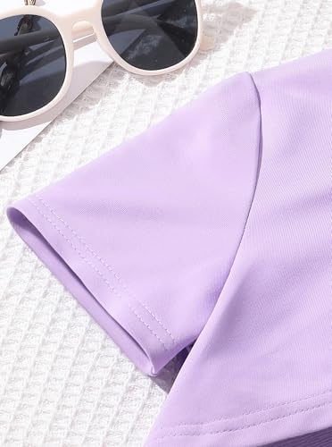 Image of Girls' Summer 3 Pieces Outfits Graphic Crop Top and Camisole with Sweatpants Set Purple 7-8Y