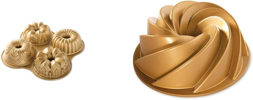 Nordic Ware 91377 Nordicware 9 Cup Bundt Quartet Pan, Gold & Heritage Bundt Pan, One, Gold