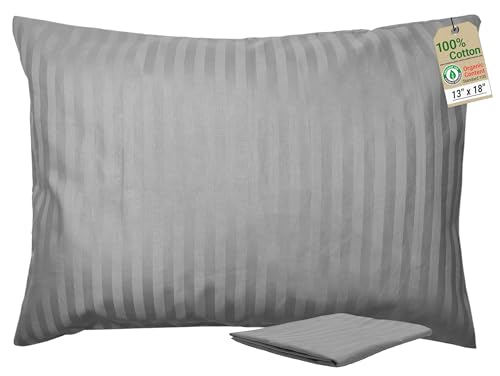 ZPECC Toddler Pillow with Pillowcase 2 Pack - 13x18 Organic Cotton Hypoallergenic Kids Pillow, Baby Essentials for Travel Crib Daycare Stroller (Intended for Age 2 and up) Grey Stripe