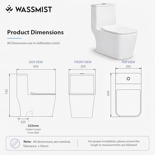 Image of WASSMIST Commode Toilet | Floor Mount One Piece Western Toilet for Bathroom with 10 Year Glaze Warranty | Rimless Tornado Washdown Flush | PP Soft Close Seat Cover | 225 mm S Trap