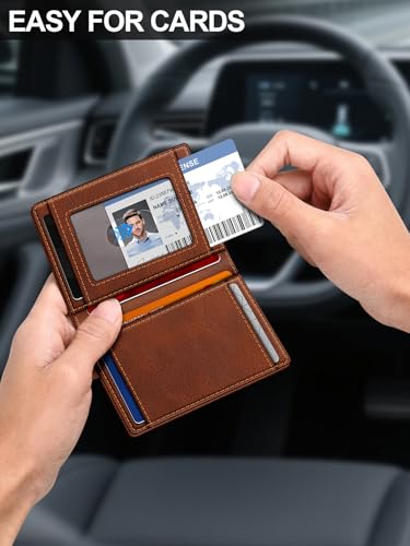 Image of Wallet for Men Slim Leather Wallets for 9-13 Cards, RFID Blocking Thin Card Holder Wallet with ID Window & Stretchable Cash Slot, Minimalist Bifold Small Wallet for Front Pocket, Birthday Gift for Men