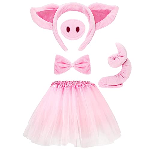 Deguisement Animaux Enfant, Deguisement Carnaval Enfant, Deguisement Chat Enfant, Déguisement Cochon Enfants, Robe de Mouton Carnaval D'animaux Costume Accessoires Fille Peluche Rose Cosplay Fête (A)