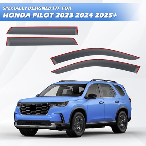 Image of Tape-On Side Window Deflectors for Pilot 2023-2026, Rain Guards Window Visor Rain Guards Vent Guard Shade Deflectors Compatible with Honda Pilot Accessories All-Weather Protection