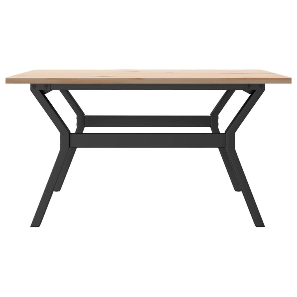 Mesa de centro en Y, 80 x 80 x 45 cm, madera maciza de pino, sin tratar, robusto marco de acero pulverizado, elegante mobiliario de salón, ideal para aperitivos y decoración