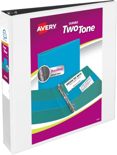 Image of Avery Two-Tone Durable View 3 Ring Binder, 1.5 Inch Slant Rings, White /Black Binder (17287) (Pack of 6)