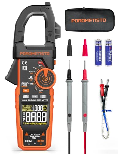 POROMETISTO Pince Ampèremétrique Numérique 6000 Comptes Multimètre Digital 1000A avec VFD en LoZ, 1000V CC/750V CA, Voltmètre Ampèremètre Professionnel...