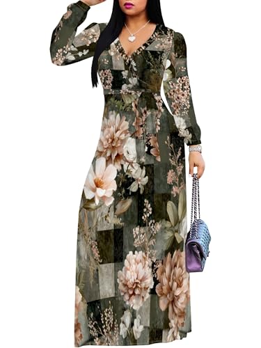 Image of SUZONANA Plus Size Dresses for Women Floral Print Maxi Dress Flowy 3 /4 Sleeve with Belt