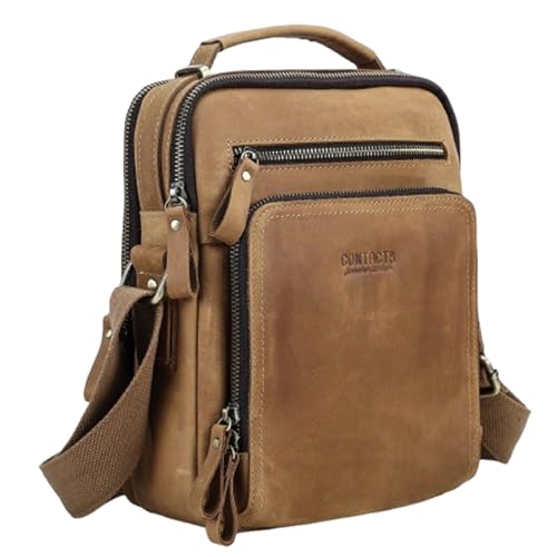 CONTACTS Leather Messenger Bag For Men, Messenger Bag,Genuine Leather Crossbody Bag Shoulder 9.7