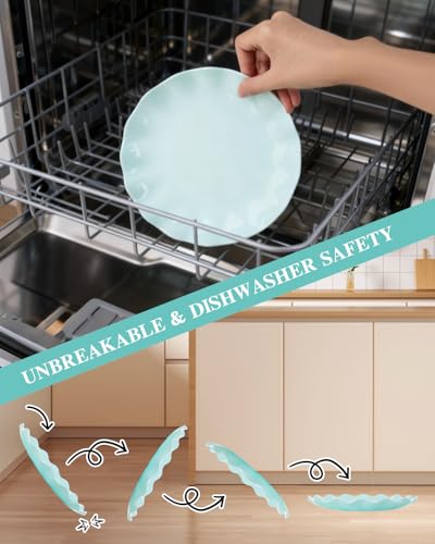 LIYH 20 Pcs 7.5 Inch Ice Blue Plastic Scalloped Plates Reusable - Unbreakable Dessert Plastic Cake Plates Dishwasher Safe Perfect for Party Birthday — view 5