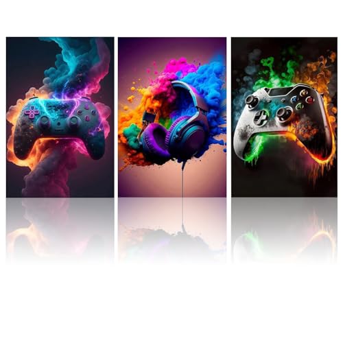 Komergave 3 Stück Gaming Poster, Cooles Neon Spiel Thema Jungenzimmer Wandbilder, Perfekte Gaming Zimmer Deko, Gaming Bilder für Teenagerzimmer & Gamer Nischenräume, 30×40 CM