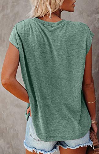 Mirol Women's Short Sleeve Tunic Tops 2023 Basic Loose T Shirts Solid Color Batwing Cap Sleeve Casual Tee Green #TOP2