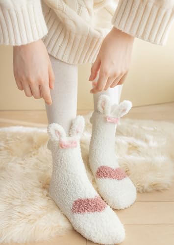 Image of Violet Mist Women Funny Fuzzy Bunny Socks Cute Rabbit Fluffy Non-slip Grip Socks Warm Slipper Sock Easter Gifts Girls