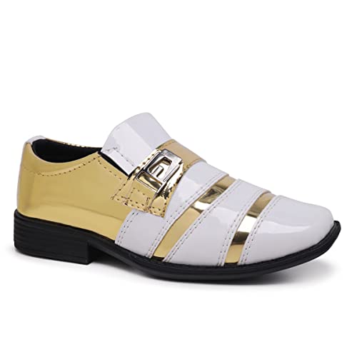 Sapato Social Infantil + Cinto em Couro Confortável (Branco/Dourado, br_footwear_size_system, big_ki