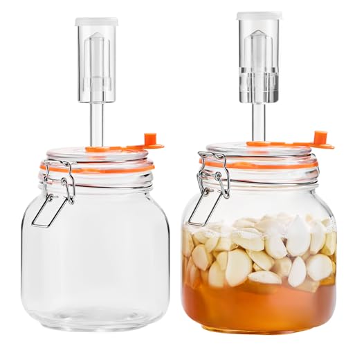 Glolaurge Square Fermentation Jar, 1 Liters Glass Fermenting Jar for Making Sauerkraut, Kimchi,