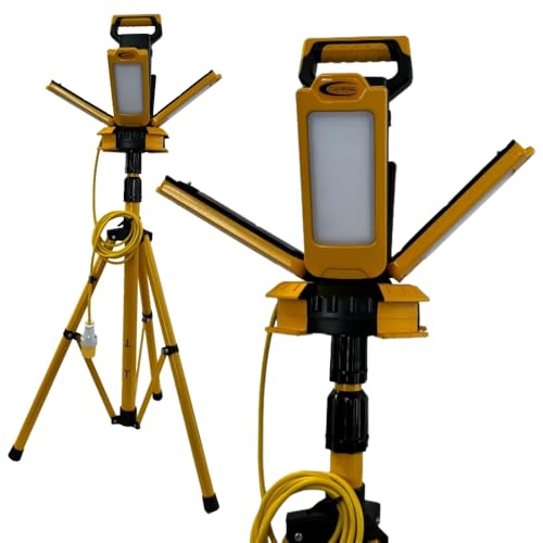 Image of 110V 4 Head LED Work Light 100W Portable Floodlight with Tripod Stand 10000 Lumens 6500K IP54 16 Amp Heavy Duty Plug for Job Site and Industrial Use