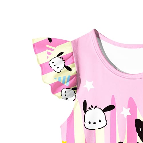 Sweet Girls Dress Flutter Sleeve Nighgown Cartoon Puppy Summer Outfit Size for 3-12 Kids (Pink)4