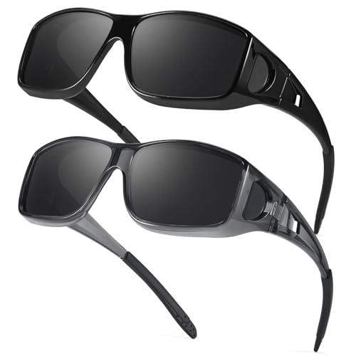 Myiaur 2er Pack Polarisierte Überzieh Sonnenbrille für Herren Damen Rechteckige Fassung UV400 Schutz für Autofahren, Angeln & Outdoor-Aktivitäten