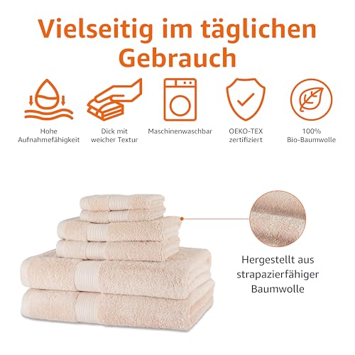 Amazon Basics Handtücher Set 6-teilig, 100% Bio-Baumwolle Ausbleichbeständig Weich, 2 Badetücher + 2 Handtücher + 2 Waschlappen, Blush Rosa