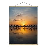 Stoffbild Posterleisten Kamele im Sonnenuntergang Hochformat 4:3 66.4x50cm Eiche
