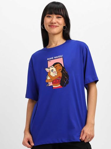 Image of JUNEBERRY 100% Pure Cotton Oversized Baggy Fit Official Disney Merchandise Cool & Goofy Graphic Printed T-Shirt for Women (Characters: Moana, Pooh & Lion King)