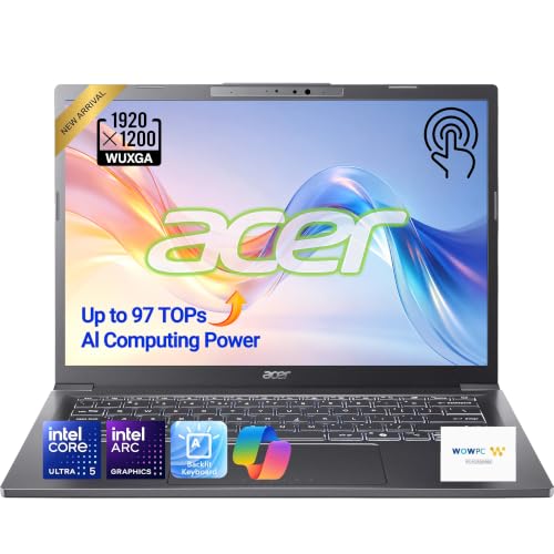 Image of Acer Aspire 14 Copilot+ PC Laptop, Intel Core Ultra 5 226V AI Processor, 14 inch WUXGA Touch Display, 16GB LPDDR5X RAM, 1TB SSD, Intel Arc Graphics, Backlit Keyboard, Windows 11, w /WOWPC Bundle