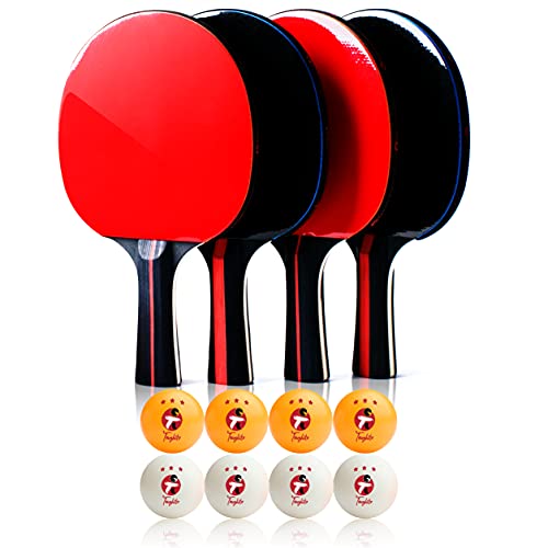 Toughito Pro Ping Pong Paddle Set - Portable Ping Pong Paddles Set of 4 with 2mm Imprint Free Rubber, 8 ITTF Standard Ping Pong Balls & Bag - Rubber Ping Pong Paddle Side Strip for Ultimate Protection