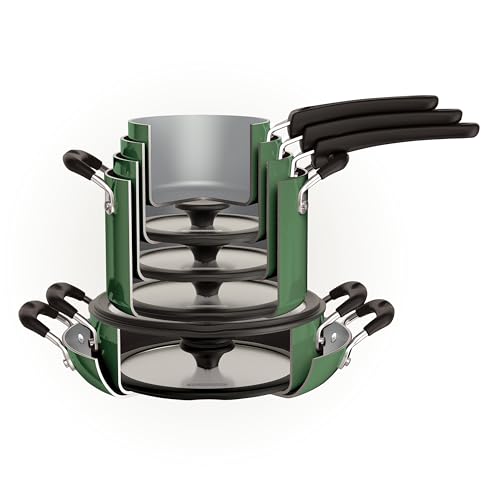 Image of Tramontina Ceramic Non Stick 11-Piece Nesting Pots and Pans Set - Green
