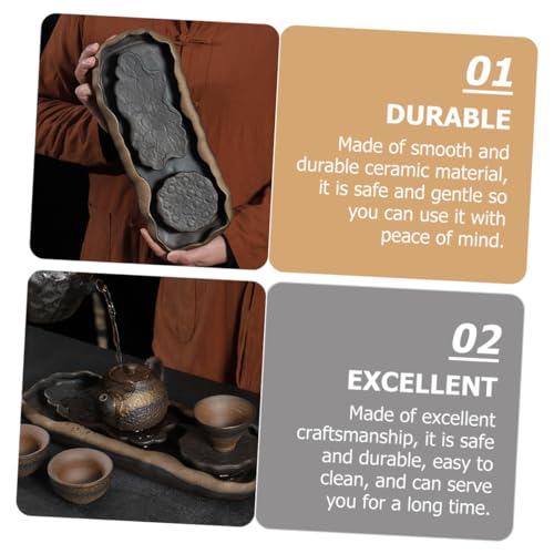 Toyvian Ceramic Tea Tray with Elegant Lotus Design for Kung Fu Tea Ceremony - Compact Zen Style Drying Mat with Water Reservoir for Two Persons - Image 3