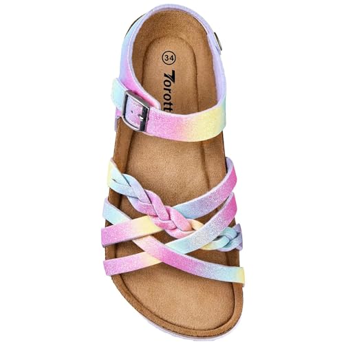 Image of Torotto Girls Sandals with Cork Footbed Adjustable Buckle Casual Slides Sandals Open Toes Flat for Kids Toddler