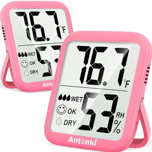 Antonki Room Thermometer for Home, 2 Pack Digital Temperature and Humidity Monitors, Indoor Hygrometer Sensor, Humidity Gauge, Humidity Meter for Baby Room, Terrarium, Incubator, Greenhouse