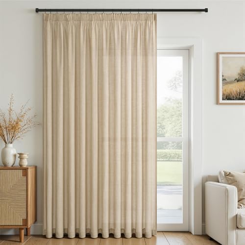 Topfinel 1 Stücke 240x300cm（HxB） LTBrown Leinen Vorhänge Boho Gardinen Wohnzimmer Gardine Halbtransparent Vorhänge mit Kräuselband Vorhang für Schienensystem