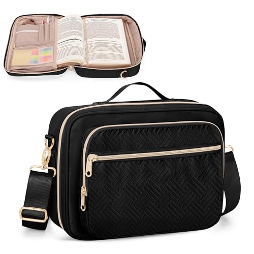 Prokva Bible Cover Case for Women, Large Bible Church Bag with Strap, Bible Carrying Case Book Protector with Handle, Black(Empty Bag Only)