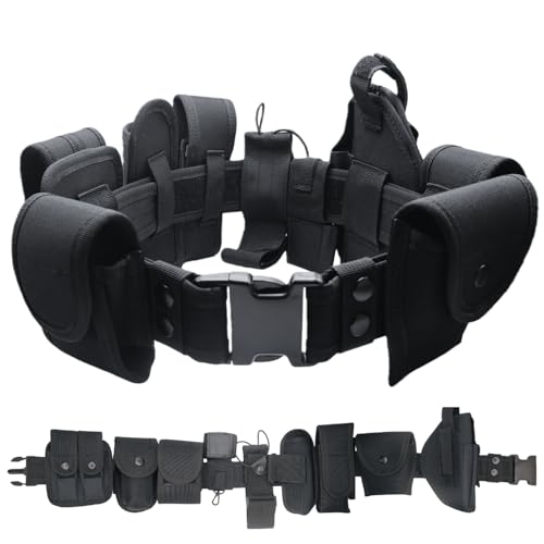 Tactical Utility Belt, 10-in-1 Duty Belt with 9 Modular Pockets, Heavy Duty 600D Nylon, Quick Release Buckle, Adjustable 29.5-47.2 Inches for Law Enforcement, Security & Outdoor Activities