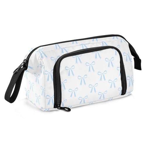 Image of Bow White Pencil Case Pouch Big Capacity Pencil Bag Box Organizer Pen Case with Compartmens Stationery Organizer for Girls Boys Adults Women School Office
